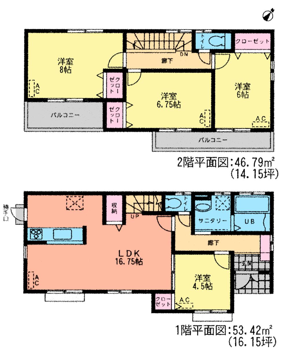 Floor plan. (Building 2), Price 25,880,000 yen, 4LDK, Land area 127.66 sq m , Building area 100.21 sq m