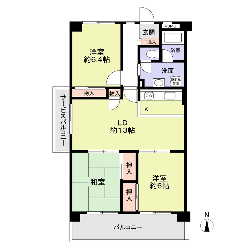 Floor plan. 3LDK, Price 5.9 million yen, Footprint 69.7 sq m , There are two rooms on the balcony area 14.48 sq m south!