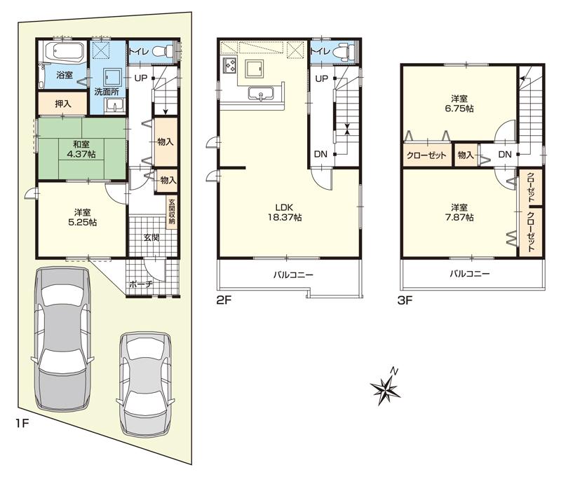 Building plan example (floor plan). Building plan examples (No.1) 4LDK, Land price 13.5 million yen, Land area 89.28 sq m , Building price 22,400,000 yen, Building area 116.6 sq m