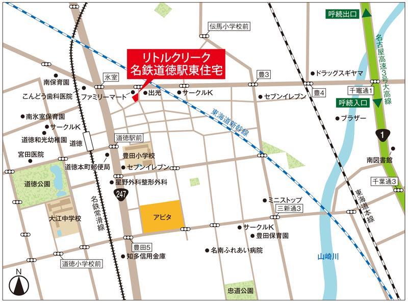 Local guide map. A 5-minute walk from the Meitetsu Tokoname Line "morality" station