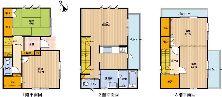 Floor plan. 21,800,000 yen, 4LDK + S (storeroom), Land area 94.73 sq m , Building area 105.16 sq m   ・ 4LKD + storeroom  ・ 2F living  ・ 2 door 1 Room (1 room can partition to the future 2 rooms)
