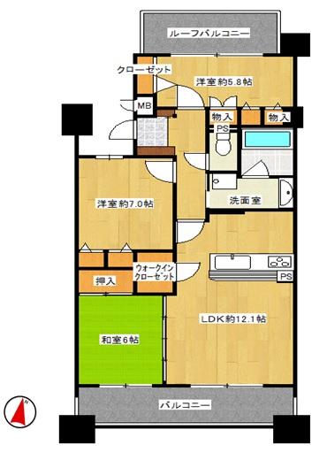 Floor plan. 3LDK, Price 23.8 million yen, Occupied area 80.03 sq m , Balcony area 13.4 sq m