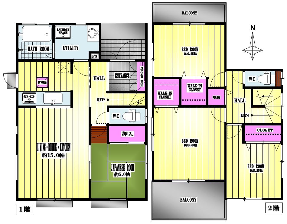 Floor plan. (1 Building), Price 27,800,000 yen, 4LDK, Land area 182.71 sq m , Building area 96.48 sq m