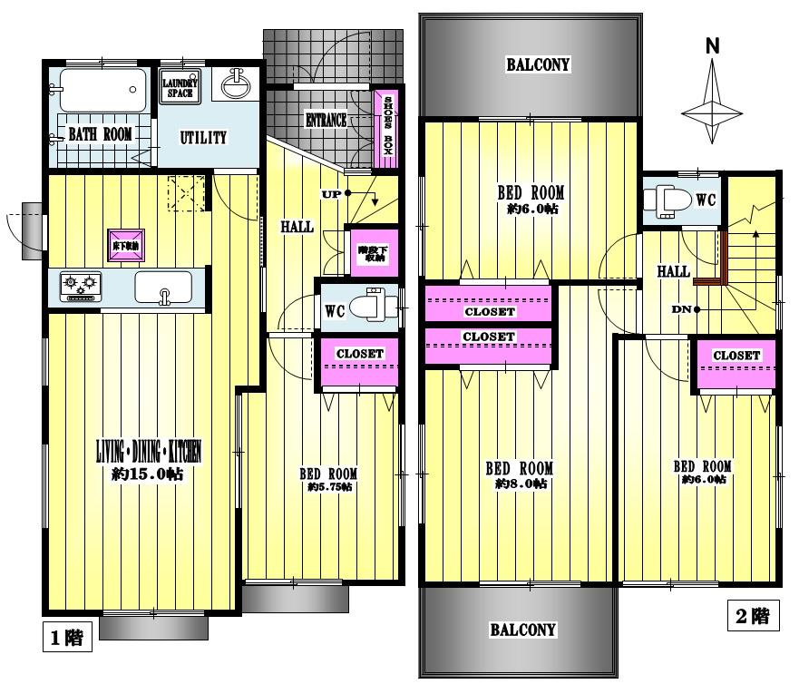 Floor plan. (Building 2), Price 27,800,000 yen, 4LDK, Land area 182.17 sq m , Building area 96.48 sq m