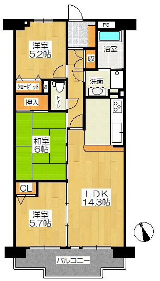 Floor plan. 3LDK, Price 14.9 million yen, Occupied area 69.61 sq m floor plan