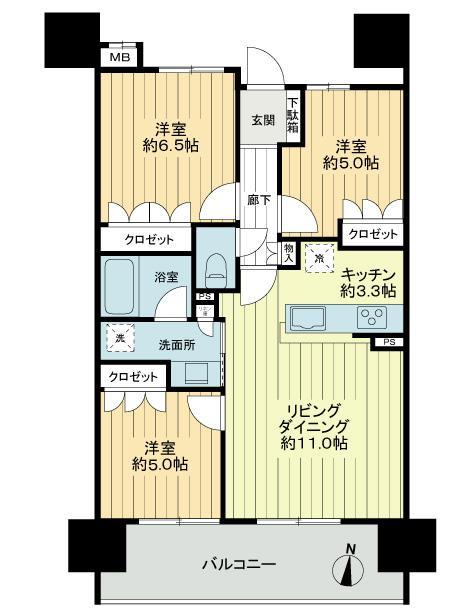 Floor plan. 3LDK, Price 17,900,000 yen, Occupied area 66.68 sq m , Balcony area 11.88 sq m
