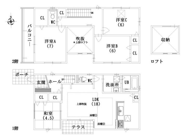 Floor plan. 30,900,000 yen, 4LDK, Land area 108.41 sq m , Building area 101.46 sq m 3 No. land plan view A house with a vaulted ceiling and a loft There is also a storage capacity