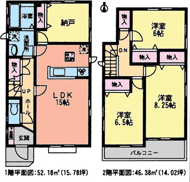 Floor plan. (Building 2), Price 27,800,000 yen, 3LDK+S, Land area 108.89 sq m , Building area 98.56 sq m