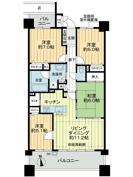 Floor plan. 4LDK, Price 24,800,000 yen, Occupied area 85.32 sq m , Balcony area 16.53 sq m