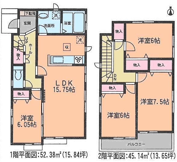 Floor plan. (Building 2), Price 23,900,000 yen, 4LDK, Land area 115.8 sq m , Building area 97.52 sq m