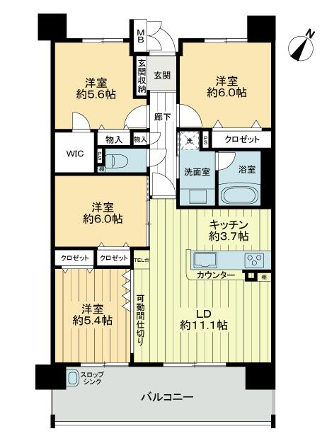 Floor plan. 4LDK, Price 21,800,000 yen, Occupied area 80.25 sq m , Balcony area 14.6 sq m 4LDK occupied area 80.25 sq m