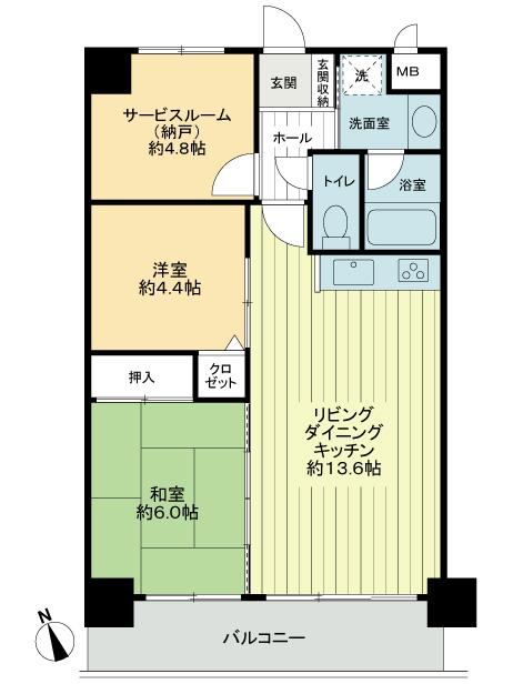 Floor plan. 2LDK + S (storeroom), Price 9.5 million yen, Occupied area 60.01 sq m , Balcony area 7.84 sq m 2LDK + S Occupied area 60.01 sq m