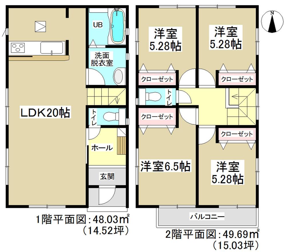 Floor plan. (Building 2), Price 24.5 million yen, 4LDK, Land area 137.05 sq m , Building area 97.72 sq m