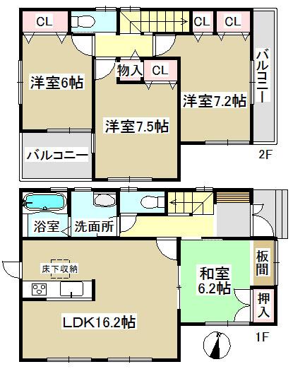 Floor plan. 29,900,000 yen, 4LDK, Land area 180.43 sq m , Building area 98.42 sq m   ◆ All the living room facing south ◆ 