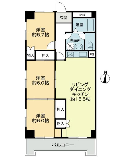 Floor plan. 3LDK, Price 9.8 million yen, Occupied area 73.71 sq m , Balcony area 2.46 sq m 3LDK, Occupied area 73.71 sq m