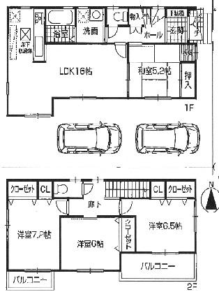 Floor plan. (Building 2), Price 25,300,000 yen, 4LDK, Land area 109.94 sq m , Building area 98.81 sq m