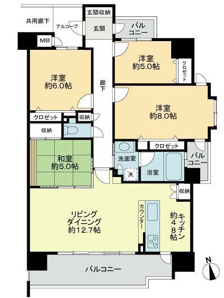 Floor plan. 4LDK, Price 32,800,000 yen, Occupied area 92.68 sq m , Balcony area 17.6 sq m