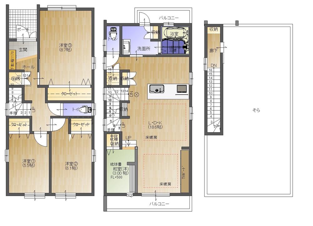 Floor plan. (B section), Price 31,800,000 yen, 3LDK+S, Land area 109.53 sq m , Building area 107.26 sq m