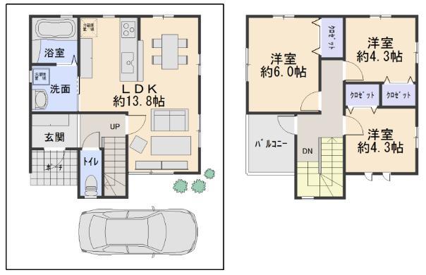Building plan example (floor plan). Building plan example, Building price 7.54 million yen, Building area 72.86 sq m