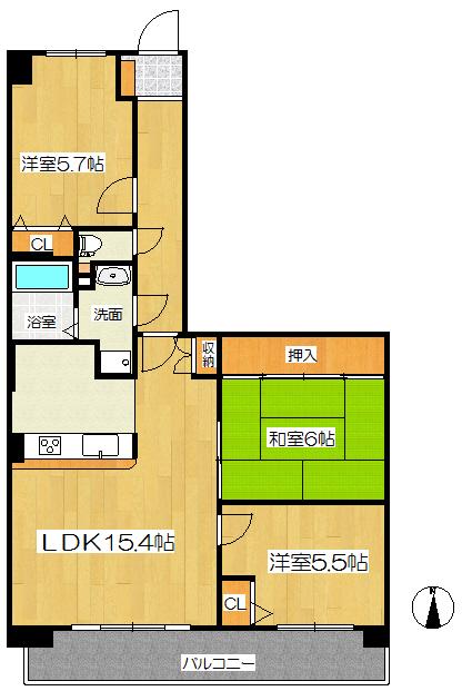 Floor plan. 3LDK, Price 15.3 million yen, Footprint 73.2 sq m , Balcony area 13.15 sq m floor plan
