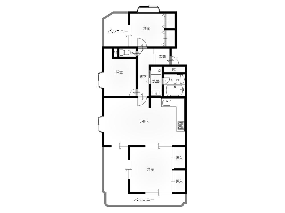Floor plan. 3LDK, Price 12.5 million yen, Occupied area 64.41 sq m , Balcony area 17 sq m