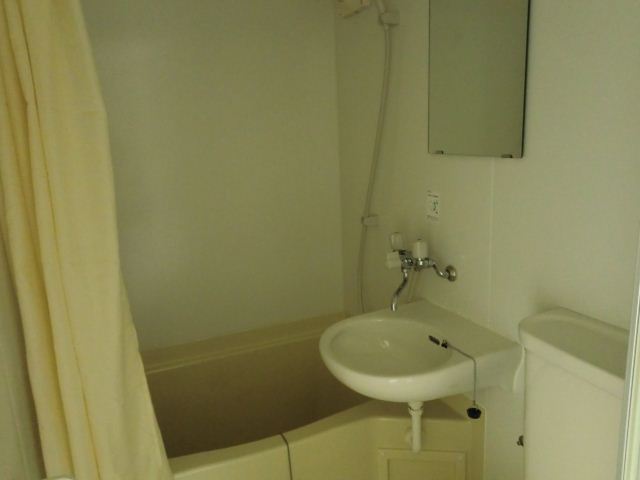 Bath. There is a wash basin and mirror!