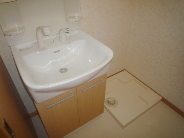 Washroom. Independent wash basin with shampoo dresser, Washing machine in the room