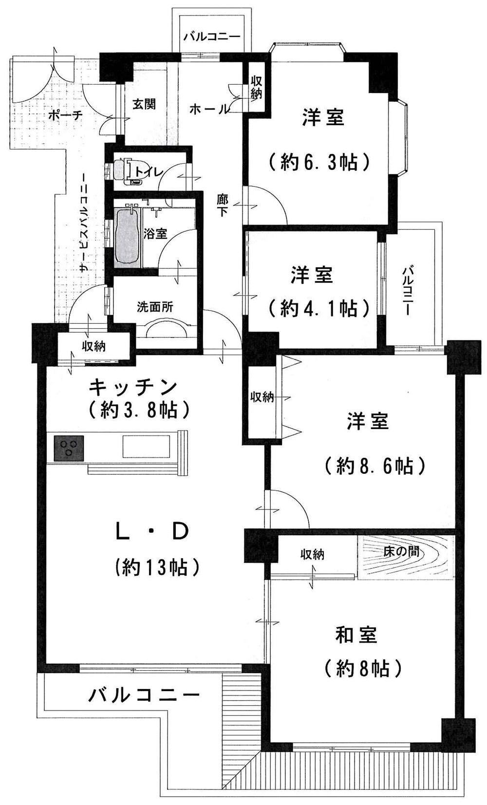 Floor plan. 4LDK, Price 29,800,000 yen, Occupied area 96.94 sq m , Balcony area 17.07 sq m