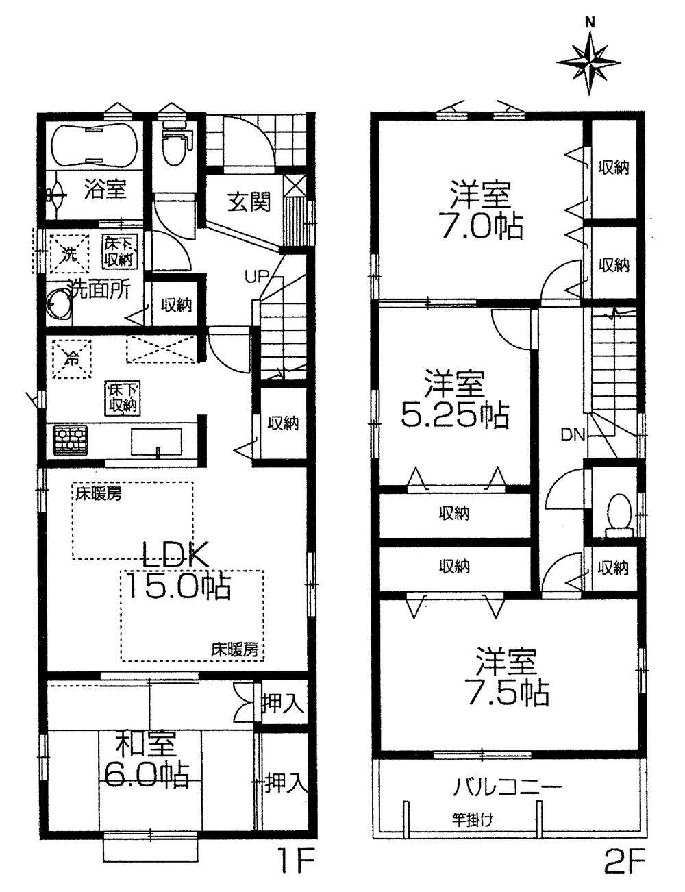Floor plan. (1 Building), Price 37,900,000 yen, 4LDK, Land area 119.11 sq m , Building area 103.92 sq m