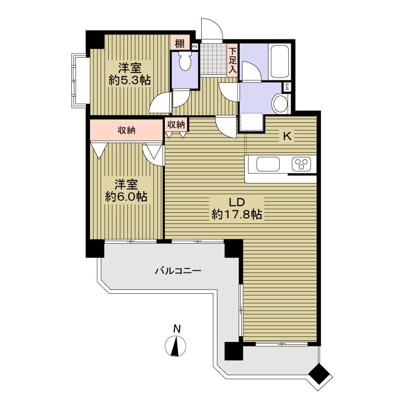 Floor plan. 2LDK, Price 16,900,000 yen, Occupied area 67.98 sq m , Balcony area 17.58 sq m 2LDK! Floor plan can be changed to 3LDK!
