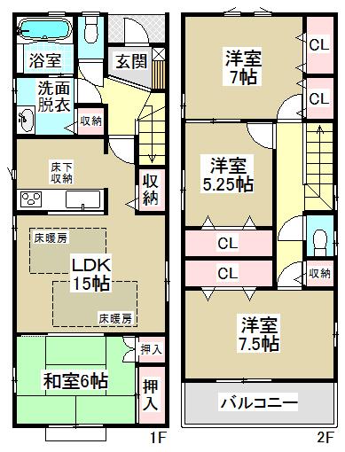Floor plan. (1 Building), Price 37,900,000 yen, 4LDK, Land area 119.11 sq m , Building area 103.92 sq m