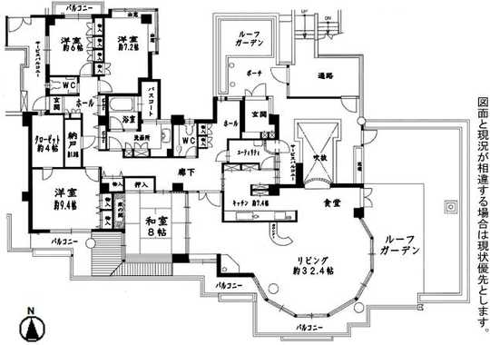 Floor plan. 4LDK + S (storeroom), Price 60 million yen, Footprint 187.43 sq m , Balcony area 31.99 sq m