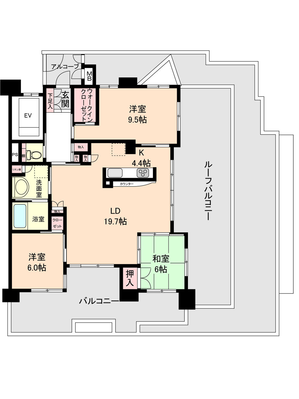 Floor plan. 3LDK + S (storeroom), Price 37,800,000 yen, Occupied area 97.27 sq m , Balcony area 25.92 sq m