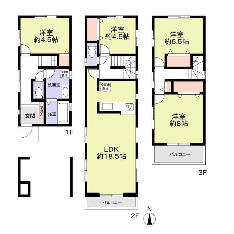 Floor plan. 42,800,000 yen, 4LDK, Land area 87.79 sq m , Building area 128.12 sq m