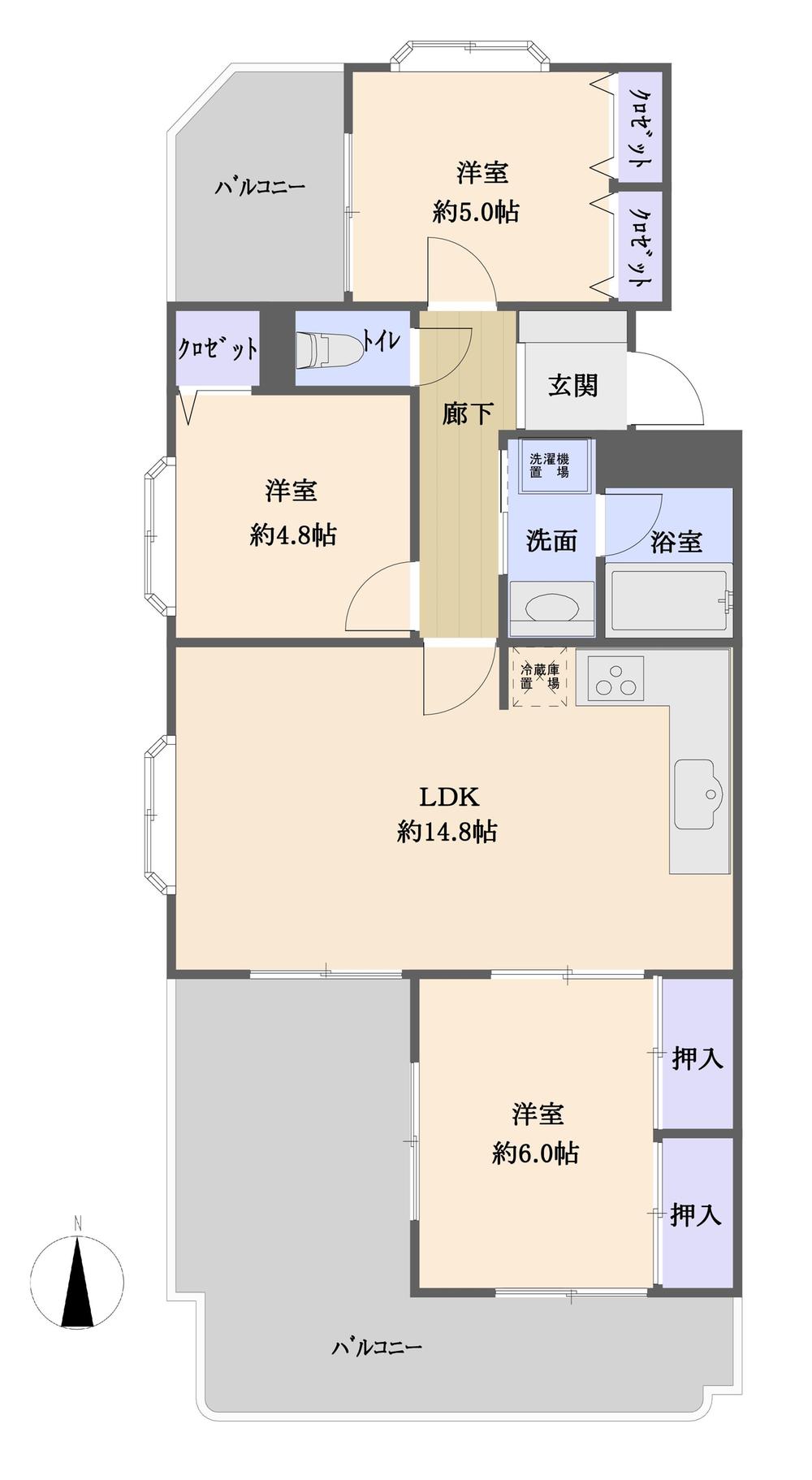 Floor plan. 3LDK, Price 12.5 million yen, Occupied area 64.41 sq m , Balcony area 18 sq m