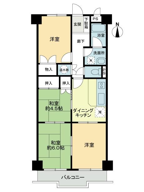 Floor plan. 4DK, Price 9.8 million yen, Footprint 66 sq m , Balcony area 6.89 sq m