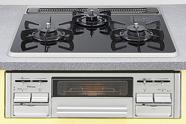 Kitchen.  [Glass top stove] Adopt a three-burner stove equipped with a double-sided grill. The top plate is the care is likely made of glass in the stylish (same specifications)