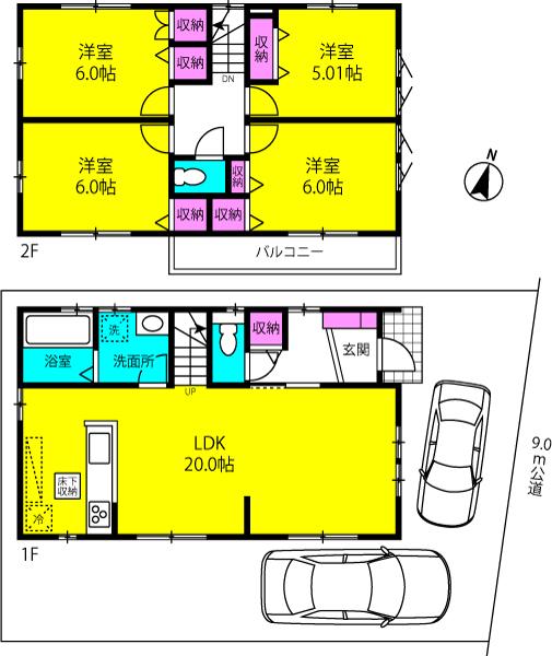 Floor plan. 36,300,000 yen, 4LDK, Land area 104.3 sq m , Building area 98.53 sq m