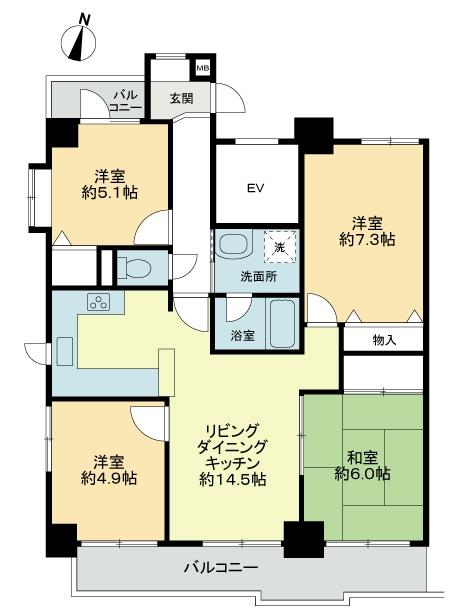 Floor plan. 4LDK, Price 16.8 million yen, Occupied area 78.67 sq m , Balcony area 12.61 sq m floor plan