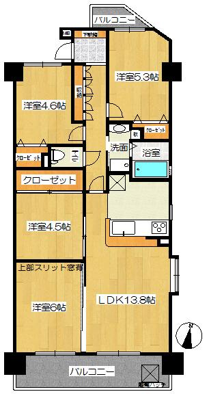 Floor plan. 4LDK, Price 13,900,000 yen, Occupied area 75.54 sq m , Balcony area 9.76 sq m floor plan