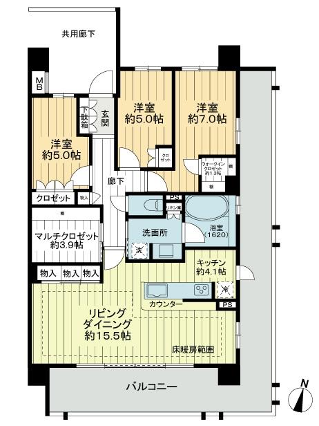 Floor plan. 3LDK + S (storeroom), Price 34,800,000 yen, Occupied area 90.85 sq m , Balcony area 30.79 sq m Floor