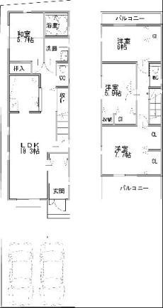 Building plan example (floor plan). Building plan example (west section) 4LDK, Land price 22,280,000 yen, Land area 119.36 sq m , Building price 20,520,000 yen, Building area 108.11 sq m