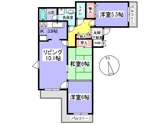 Floor plan. 3DK, Price 9.3 million yen, Occupied area 72.66 sq m , Balcony area 10.8 sq m floor plan