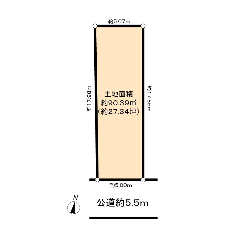 Compartment figure. Land price 18,800,000 yen, Land area 90.39 sq m south-facing! Between a population of about 5m! Yes Building condition! 