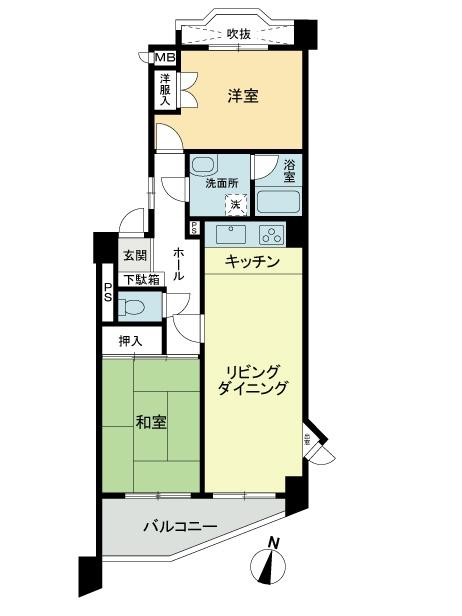 Floor plan. 2LDK, Price 11.6 million yen, Occupied area 56.32 sq m , Balcony area 6.36 sq m