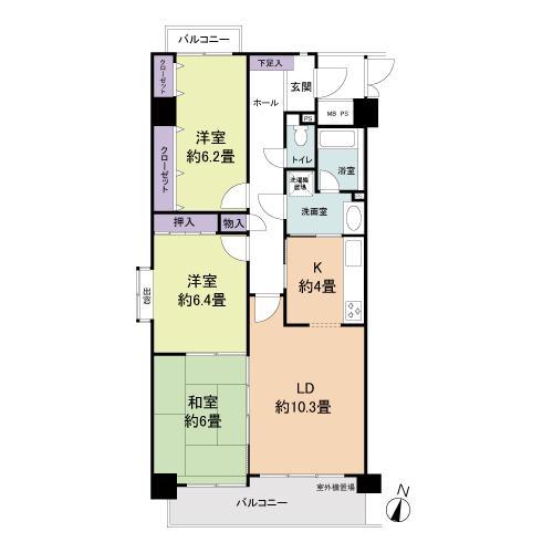 Floor plan. 3LDK, Price 18,800,000 yen, Occupied area 74.68 sq m , Balcony area 11.09 sq m