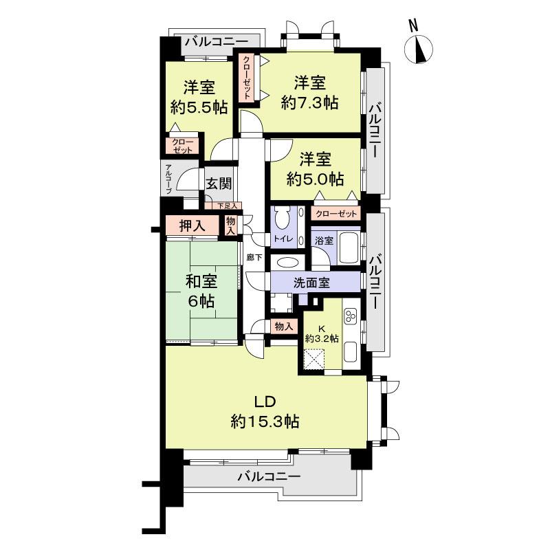 Floor plan. 3LDK, Price 31,300,000 yen, Occupied area 86.09 sq m , Balcony area 15.43 sq m