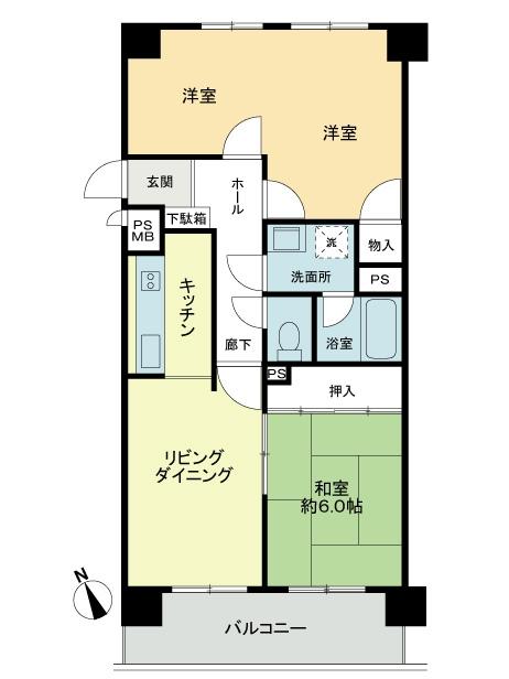 Floor plan. 2LDK, Price 11.9 million yen, Occupied area 62.72 sq m , Balcony area 8.4 sq m floor plan