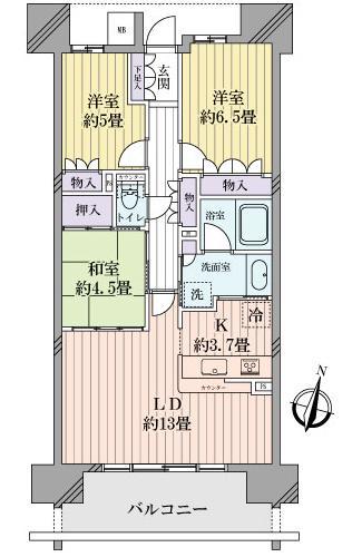 Floor plan. 3LDK, Price 34,800,000 yen, Occupied area 74.25 sq m , Balcony area 11.99 sq m