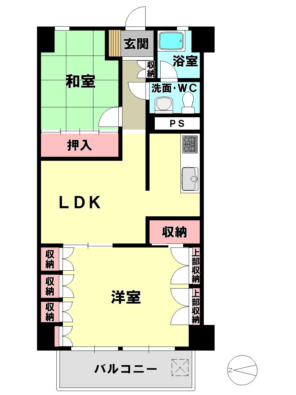 Floor plan. 2LDK, Price 6.8 million yen, Occupied area 54.74 sq m , Balcony area 6.04 sq m floor plan